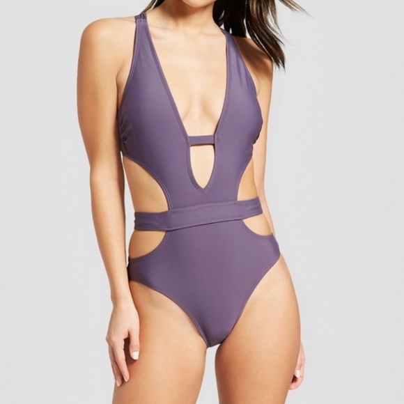 Mauve/purple one piece cutout swimsuit with ties! - Picture 1 of 3